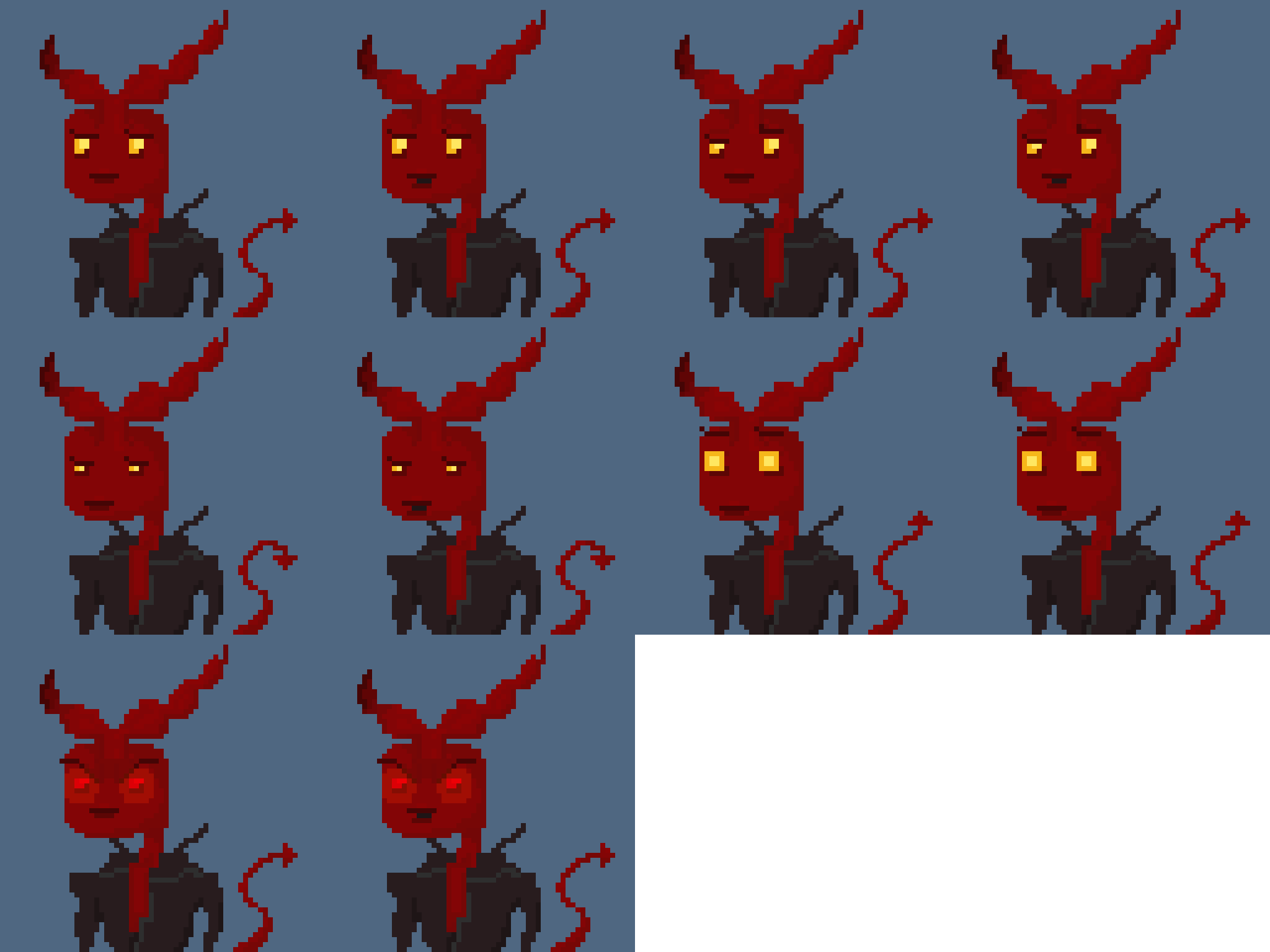 A spritesheet of the the devil in pixel art style.